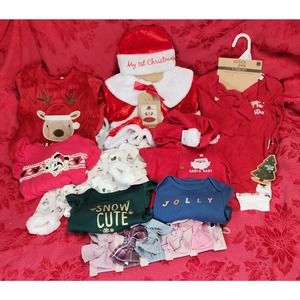 3 Month Baby Christmas‎ Clothes 8 Outfits+Bows OnePiece First Christmas